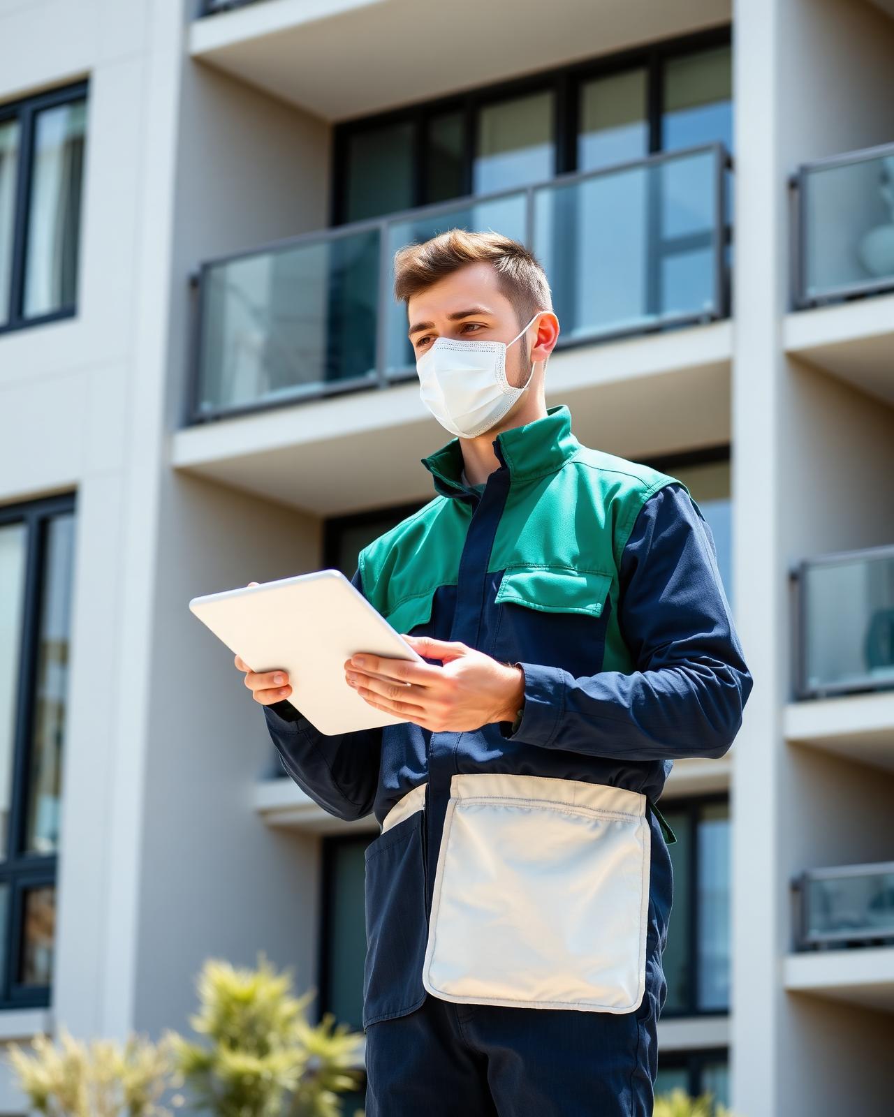 Envirotrol pest management specialist inspecting an apartment property